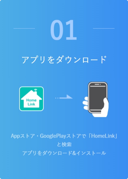 アプリをダウンロード Appストア・Google Playストアで［HomeLink］と検索　アプリをダウンロード&インストール