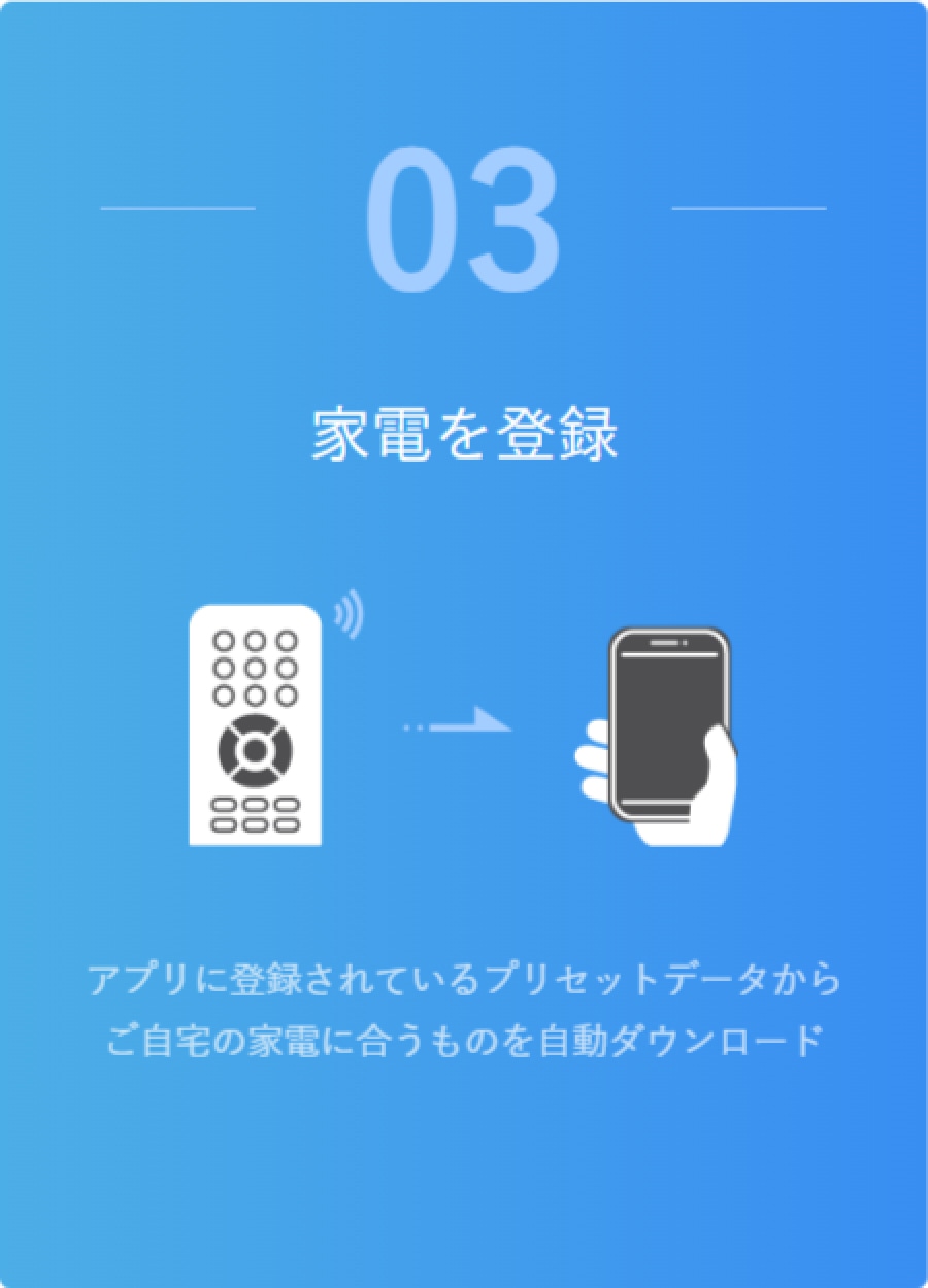 家電を登録 アプリに登録されているプリセットデータからご自宅の家電に合うものを自動ダウンロード