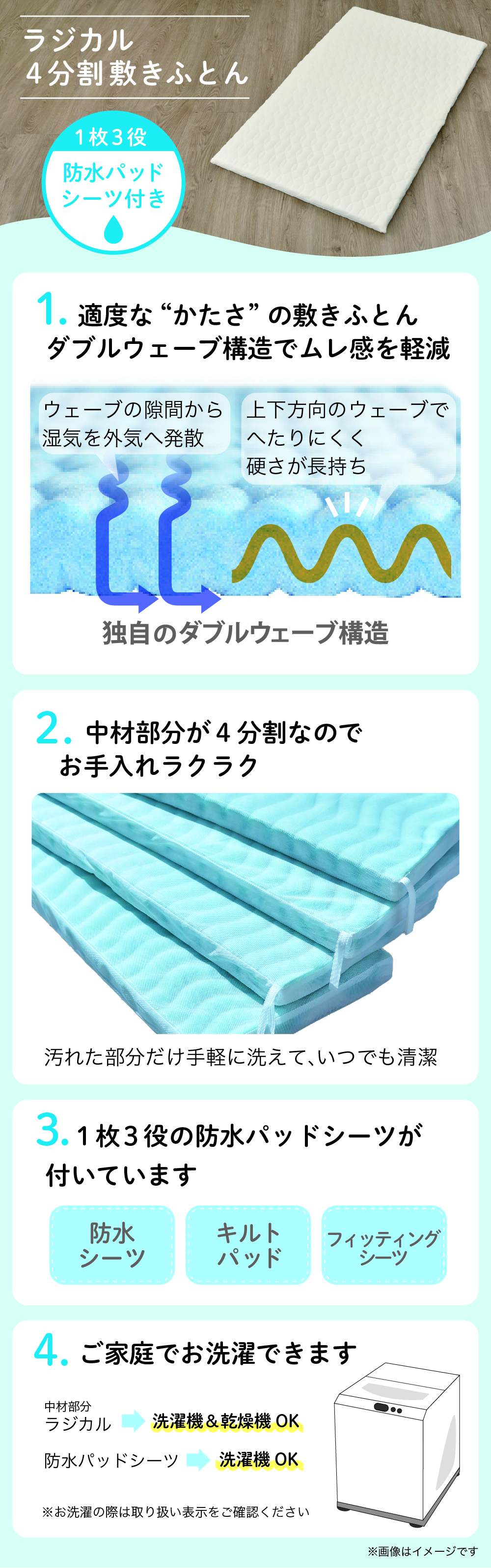 ベビーホーム ラジカル4分割敷きふとん(防水パッドシーツ付き