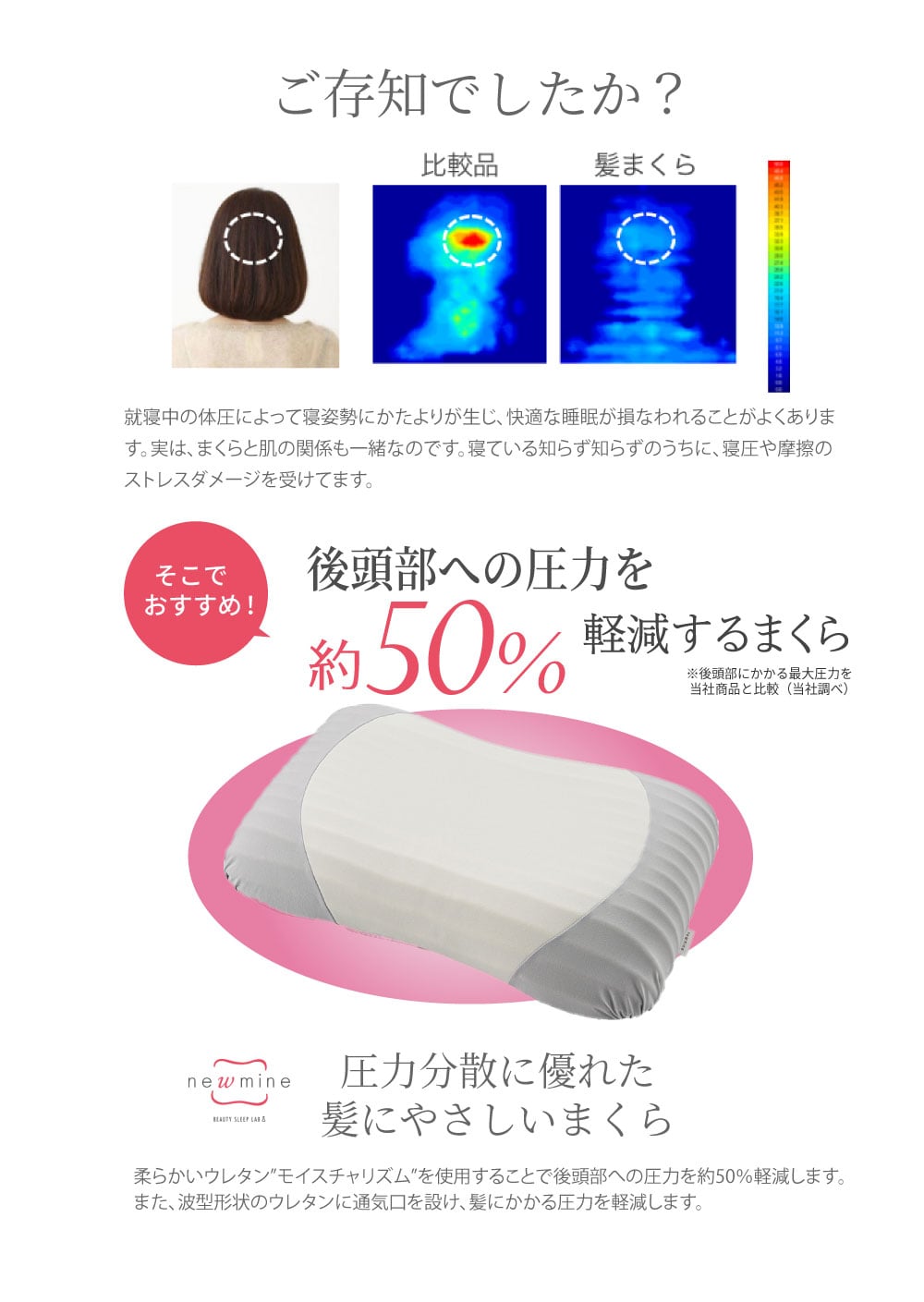 newmine 髪にやさしいまくら(60×37×12cm グレー): 枕・抱き枕│西川公式オンラインショップ 寝具通販サイト